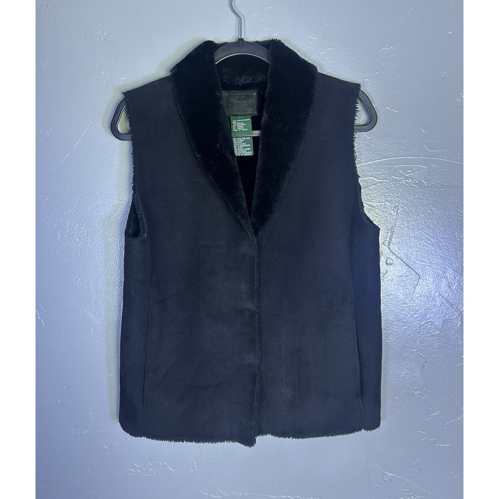Women's Lauren Ralph Lauren black faux-suede vest faux-fur Collar & Trim P/S